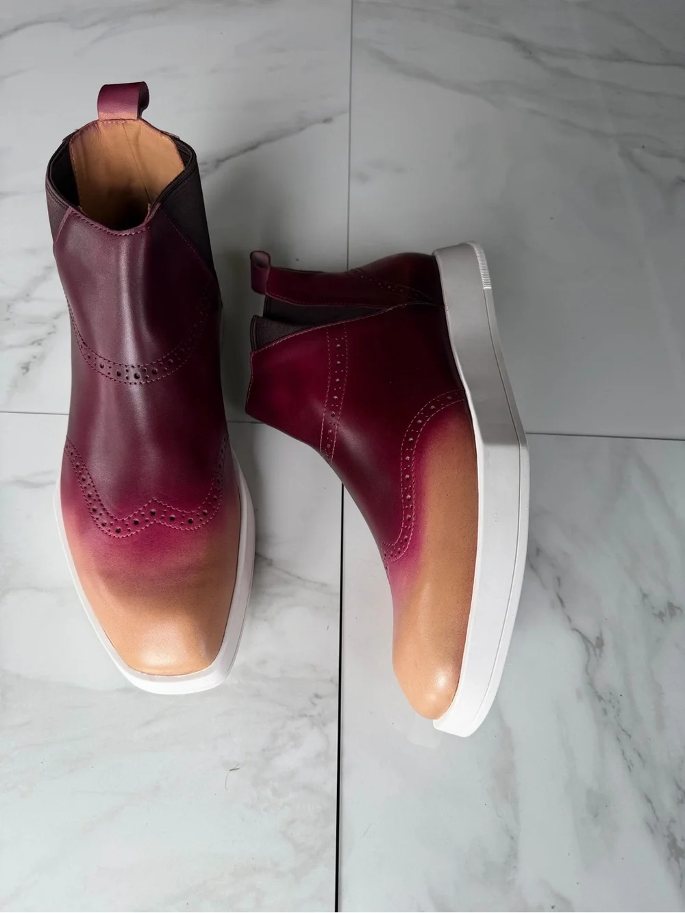 Men's Burgundy and Tan Gradient Chelsea Boots